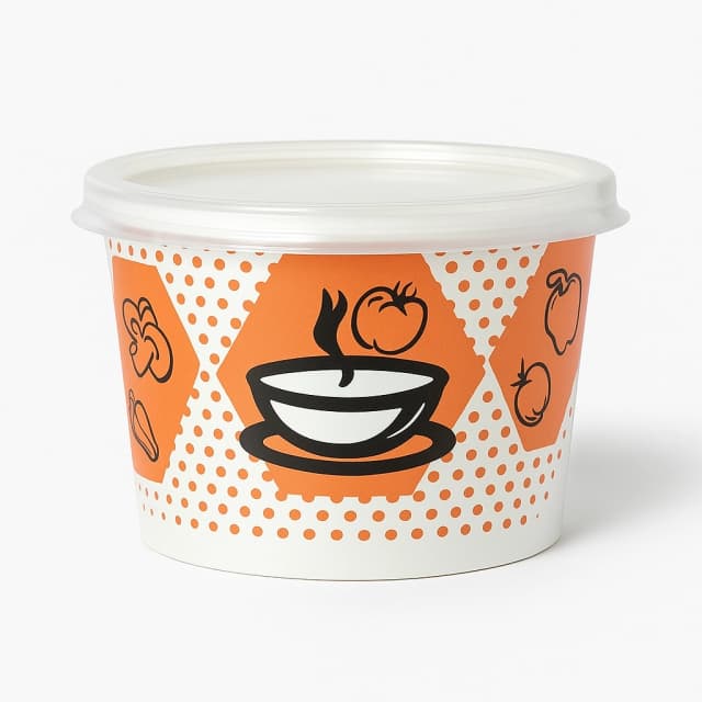 16oz Orange Patterned Paper Soup Bowl